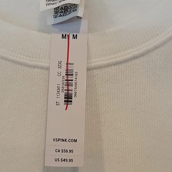 PINK Victoria Secret 2 Piece Matching Set Sweatshirt/Sweatpants White Medium NWT - Picture 6 of 11
